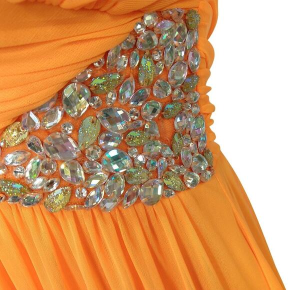 Vintage Y2K Orange Strapless Prom Dress Maxi Gown Size S 7 NWT Formal Embellish - Picture 8 of 11